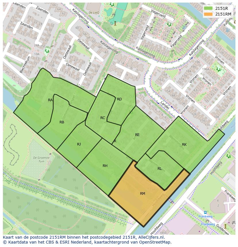 Afbeelding van het postcodegebied 2151 RM op de kaart.