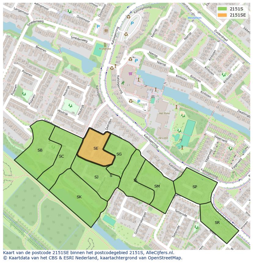 Afbeelding van het postcodegebied 2151 SE op de kaart.