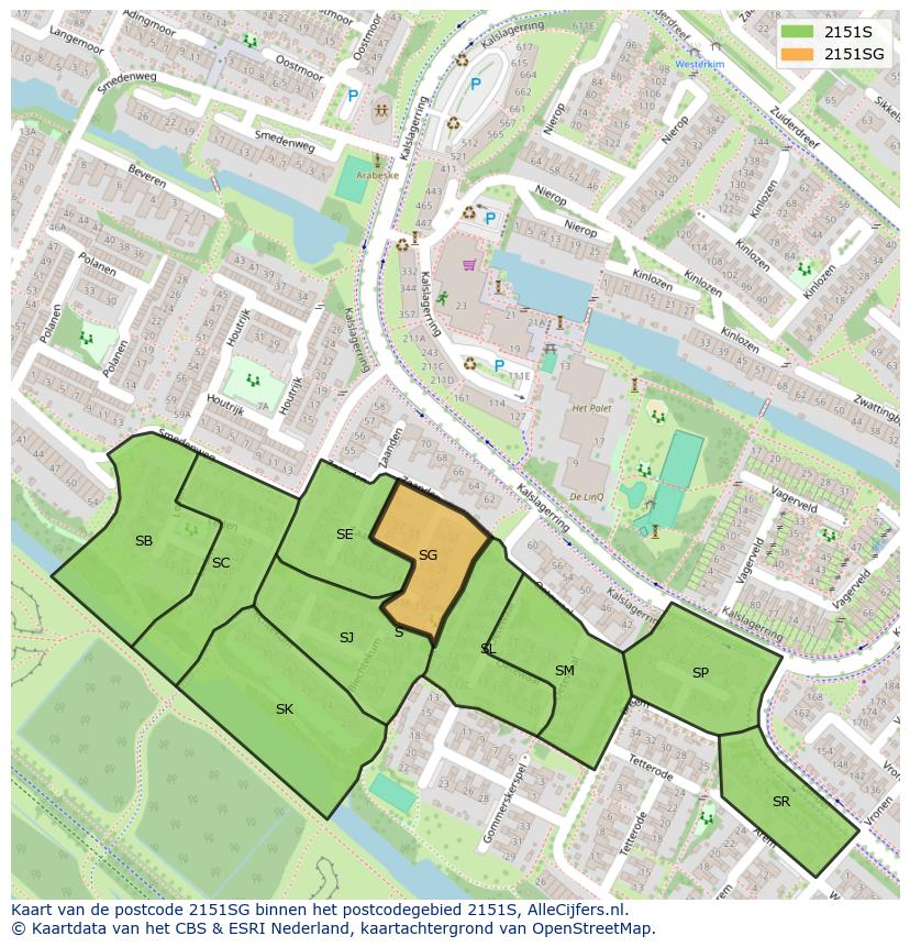 Afbeelding van het postcodegebied 2151 SG op de kaart.