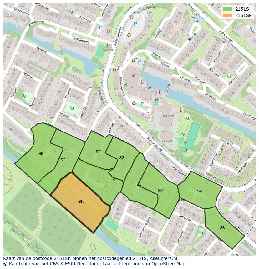Afbeelding van het postcodegebied 2151 SK op de kaart.