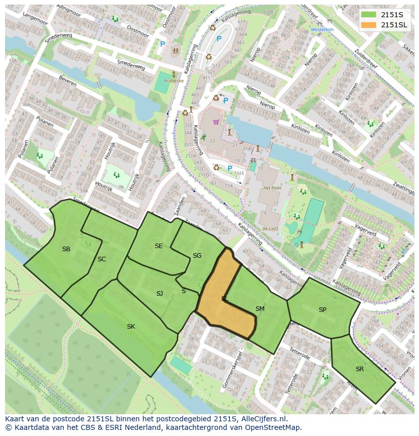 Afbeelding van het postcodegebied 2151 SL op de kaart.