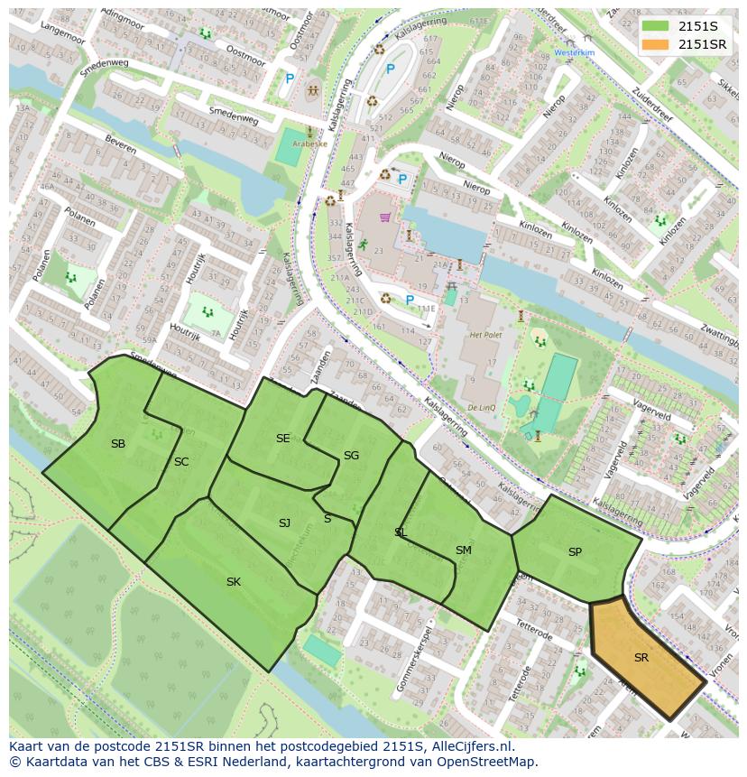 Afbeelding van het postcodegebied 2151 SR op de kaart.