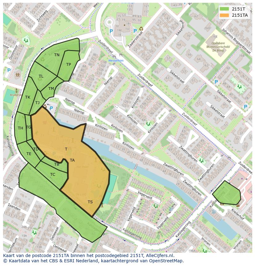 Afbeelding van het postcodegebied 2151 TA op de kaart.