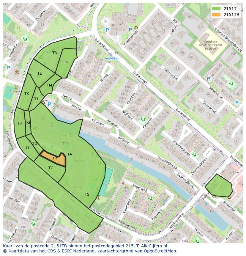 Afbeelding van het postcodegebied 2151 TB op de kaart.