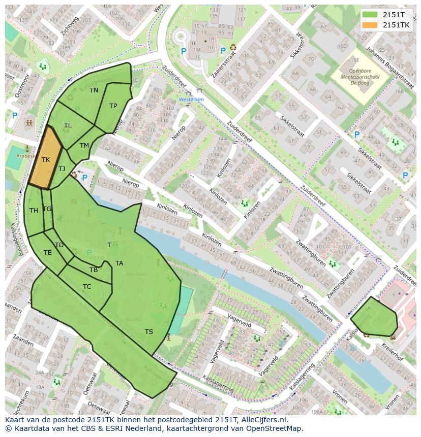 Afbeelding van het postcodegebied 2151 TK op de kaart.