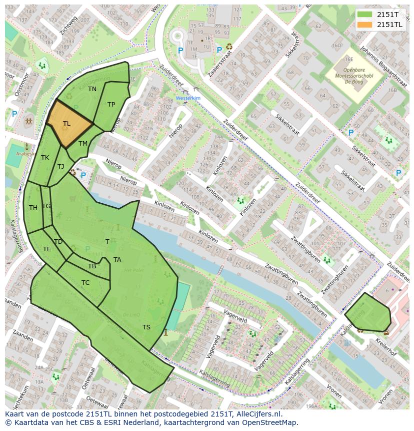 Afbeelding van het postcodegebied 2151 TL op de kaart.