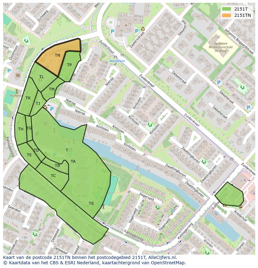 Afbeelding van het postcodegebied 2151 TN op de kaart.