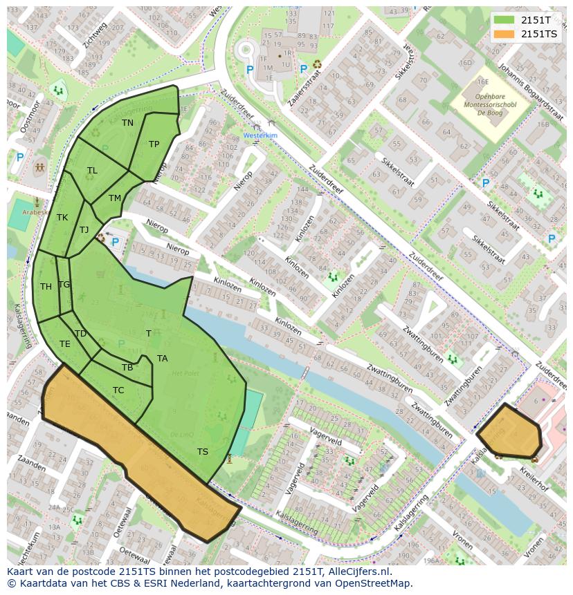 Afbeelding van het postcodegebied 2151 TS op de kaart.