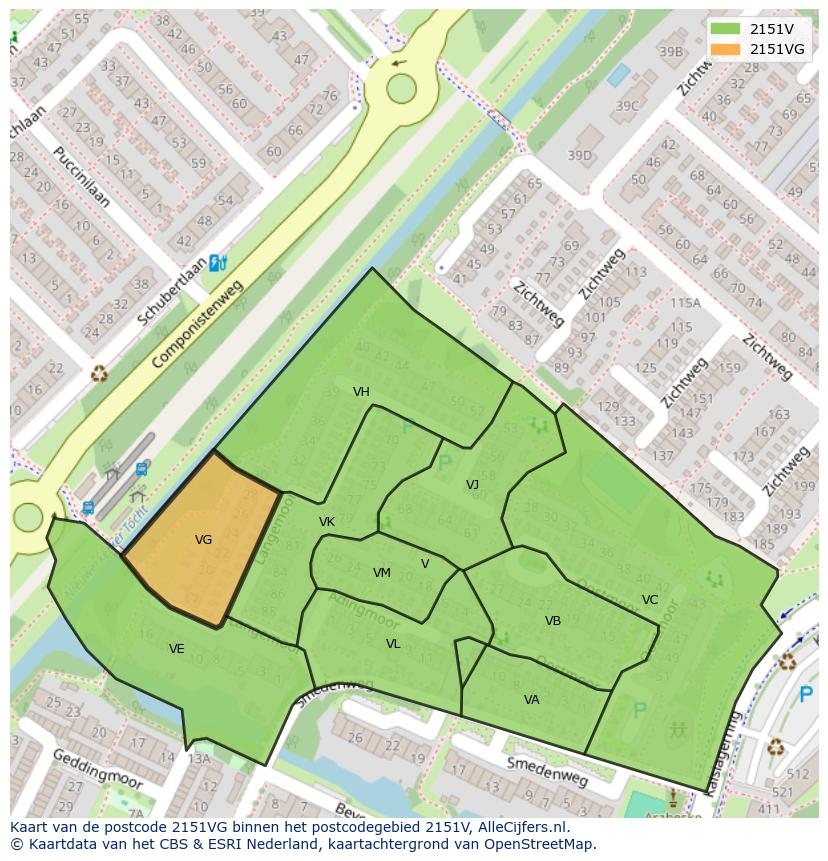 Afbeelding van het postcodegebied 2151 VG op de kaart.