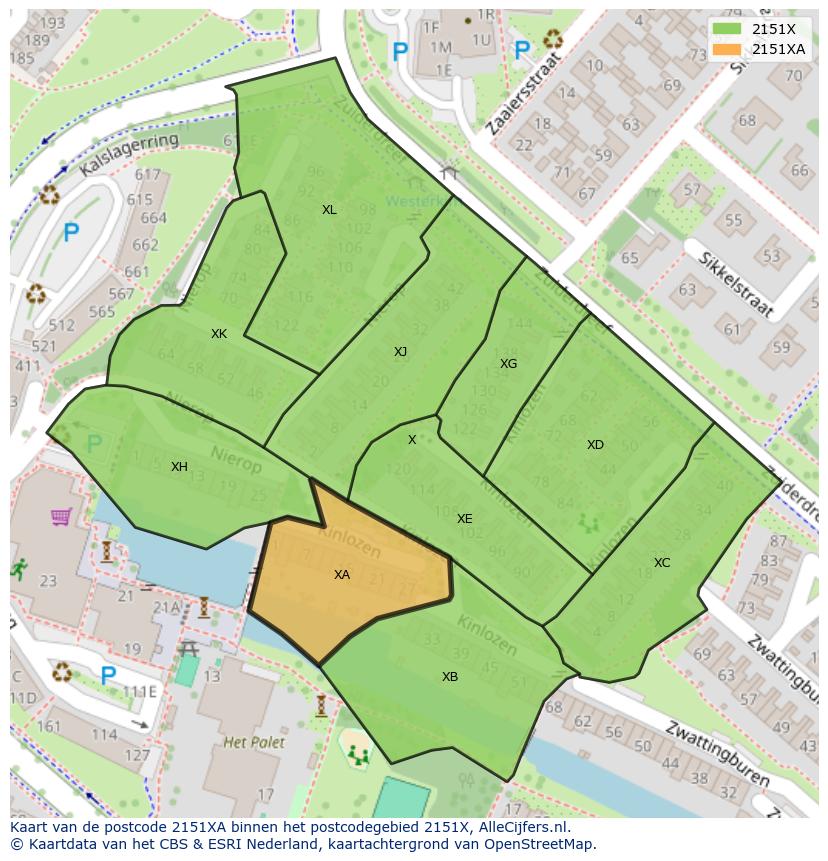 Afbeelding van het postcodegebied 2151 XA op de kaart.