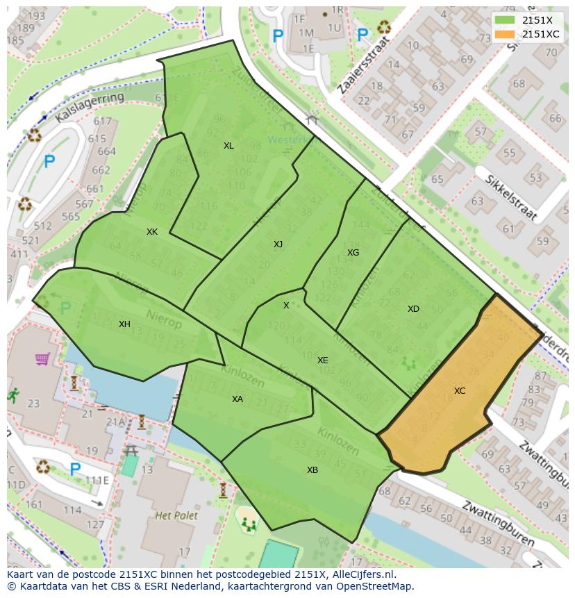Afbeelding van het postcodegebied 2151 XC op de kaart.