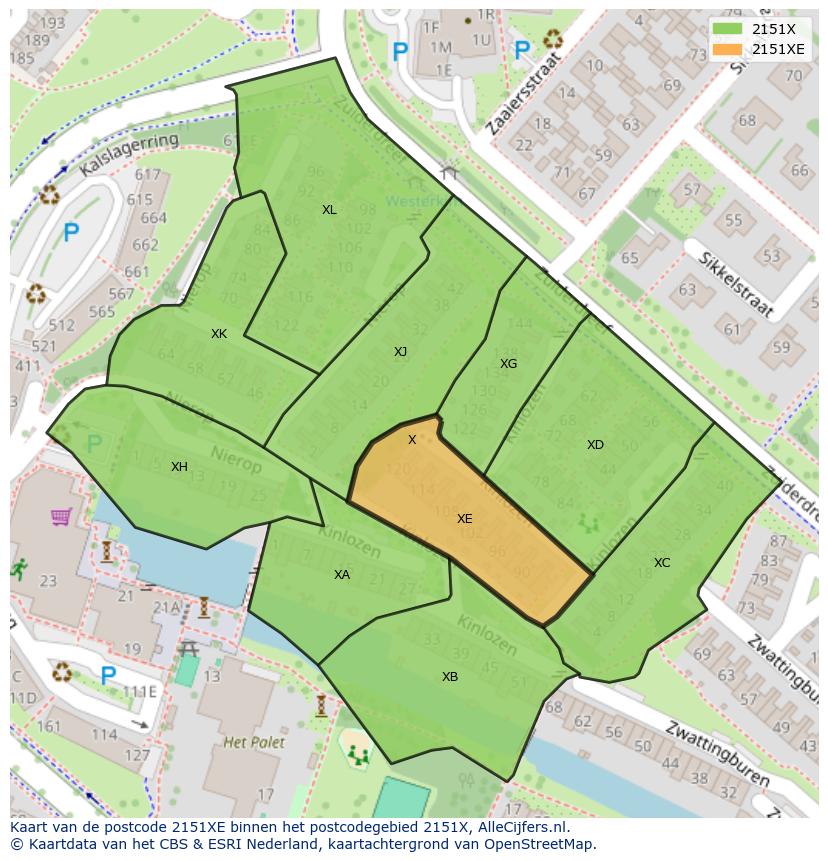 Afbeelding van het postcodegebied 2151 XE op de kaart.