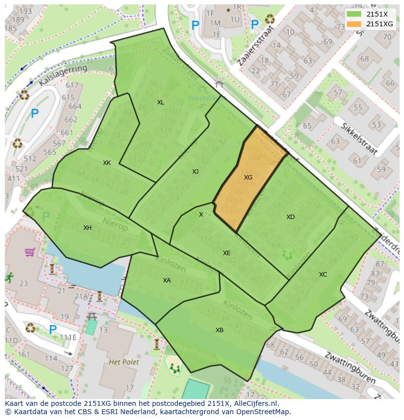 Afbeelding van het postcodegebied 2151 XG op de kaart.