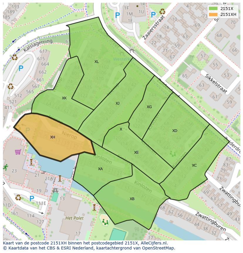 Afbeelding van het postcodegebied 2151 XH op de kaart.