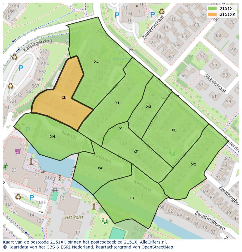 Afbeelding van het postcodegebied 2151 XK op de kaart.