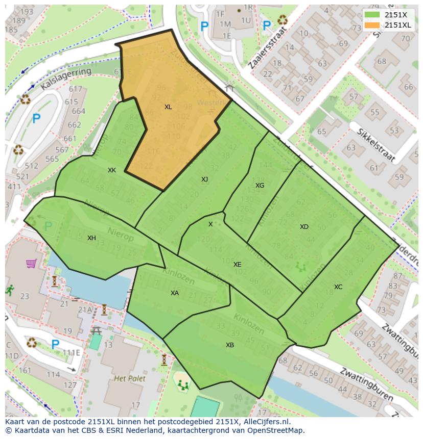 Afbeelding van het postcodegebied 2151 XL op de kaart.