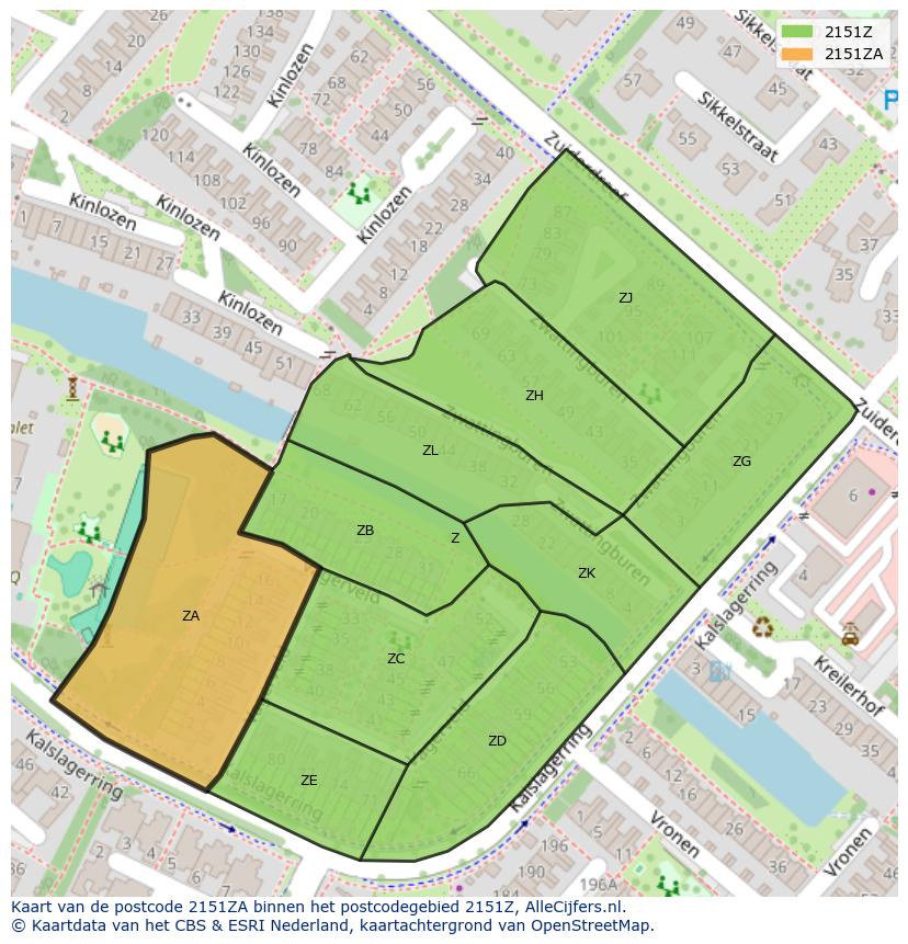 Afbeelding van het postcodegebied 2151 ZA op de kaart.