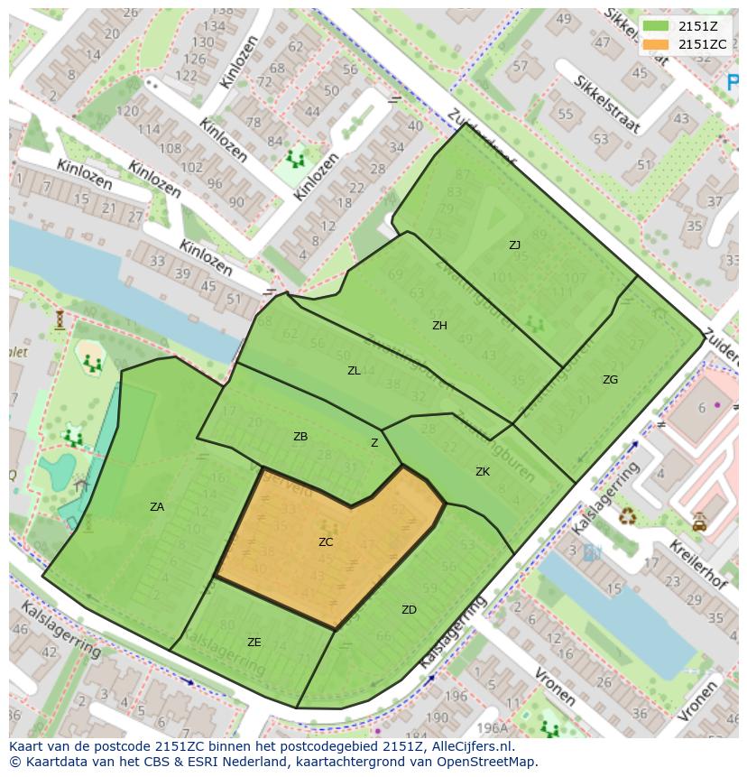 Afbeelding van het postcodegebied 2151 ZC op de kaart.