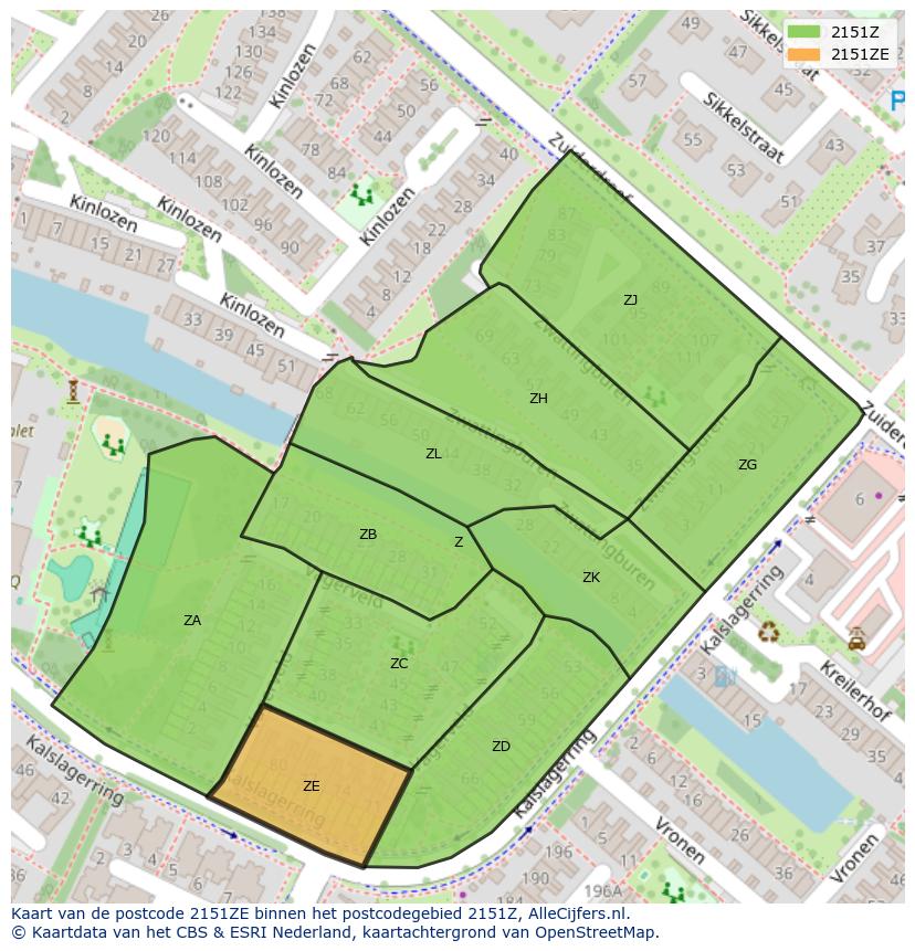 Afbeelding van het postcodegebied 2151 ZE op de kaart.