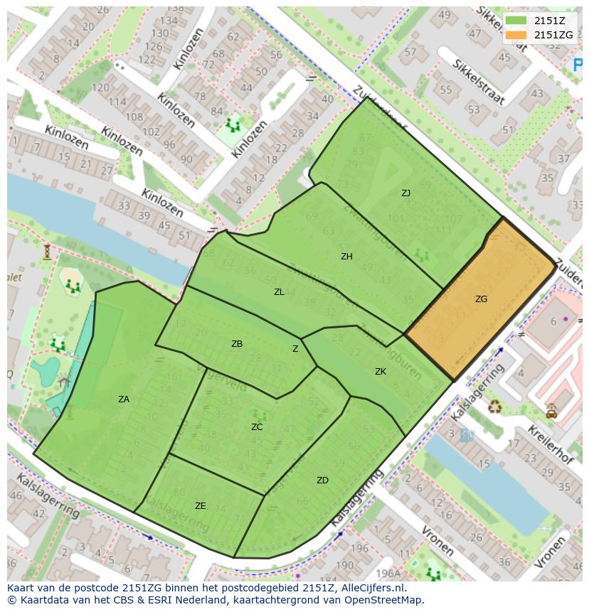 Afbeelding van het postcodegebied 2151 ZG op de kaart.