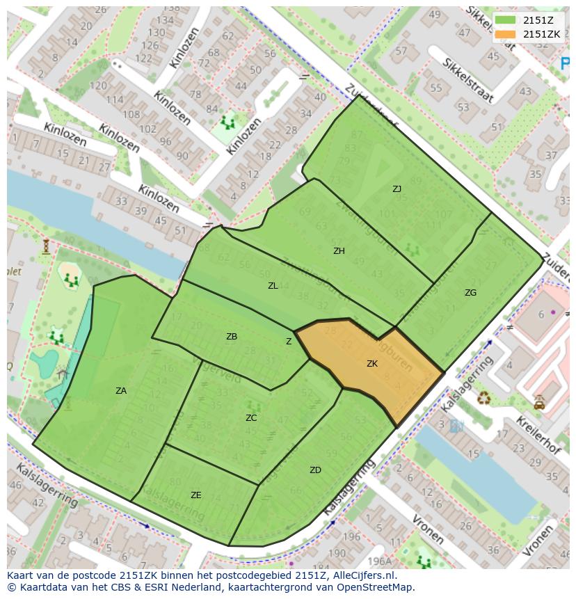 Afbeelding van het postcodegebied 2151 ZK op de kaart.