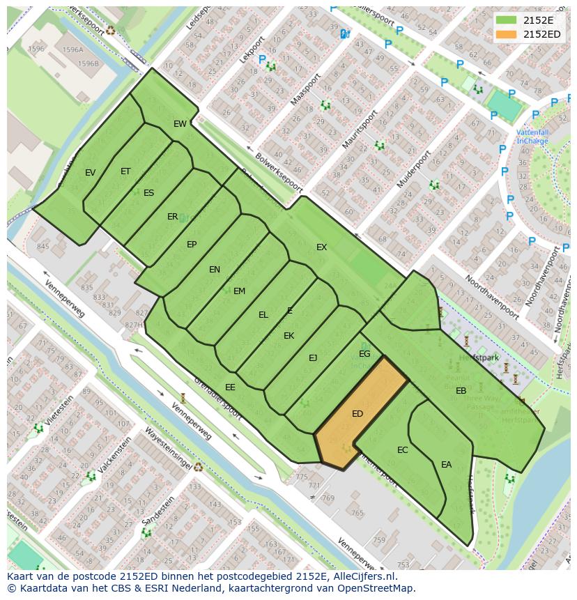 Afbeelding van het postcodegebied 2152 ED op de kaart.