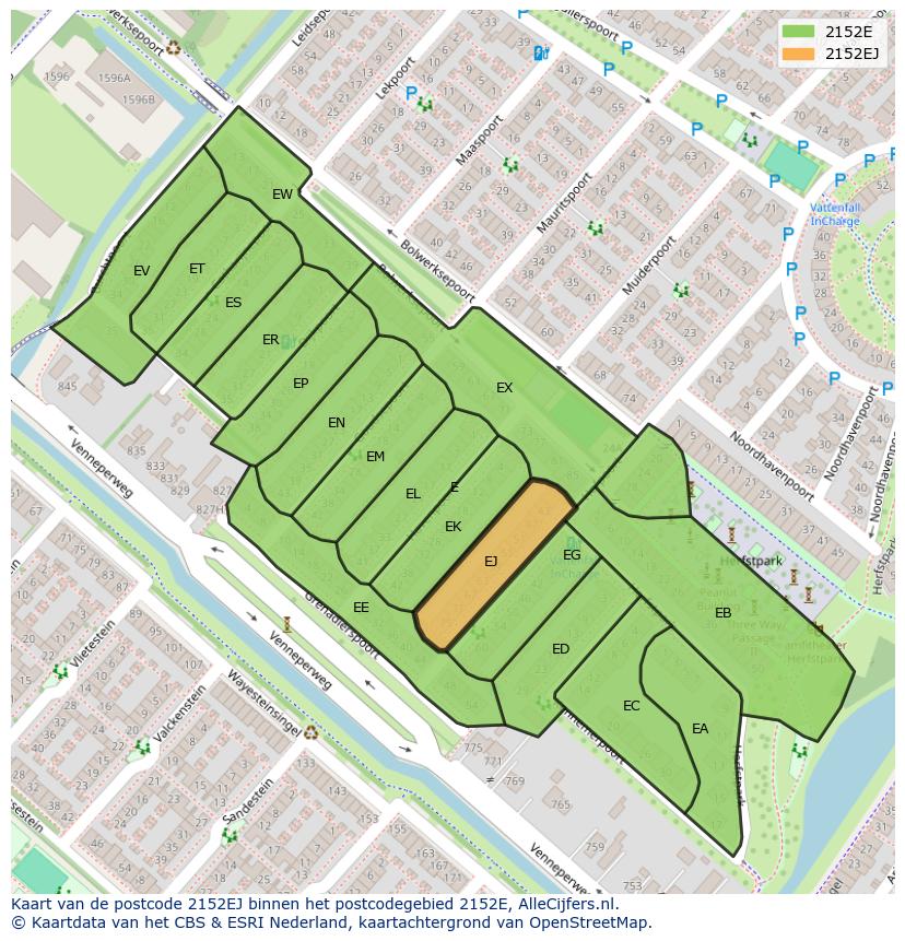 Afbeelding van het postcodegebied 2152 EJ op de kaart.