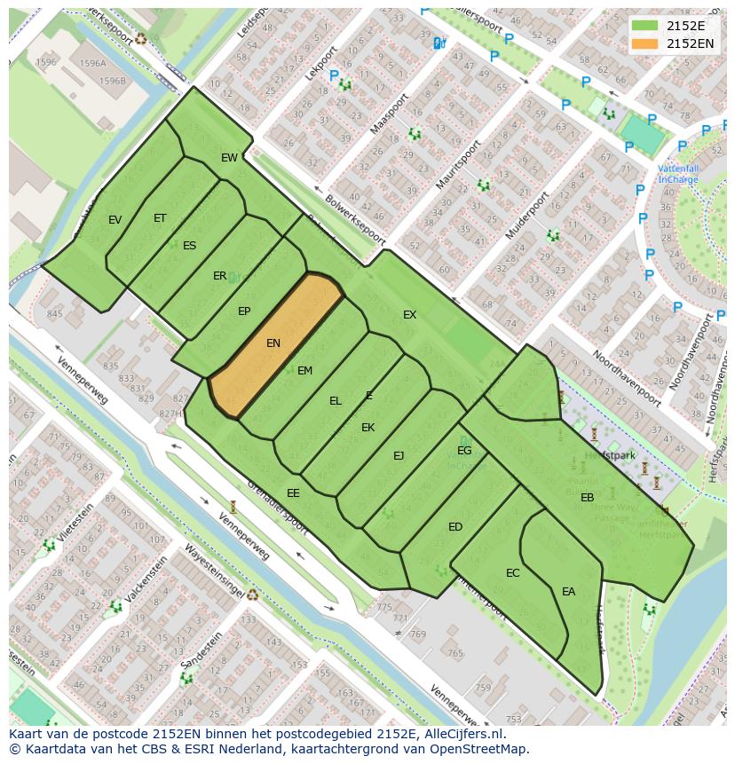 Afbeelding van het postcodegebied 2152 EN op de kaart.