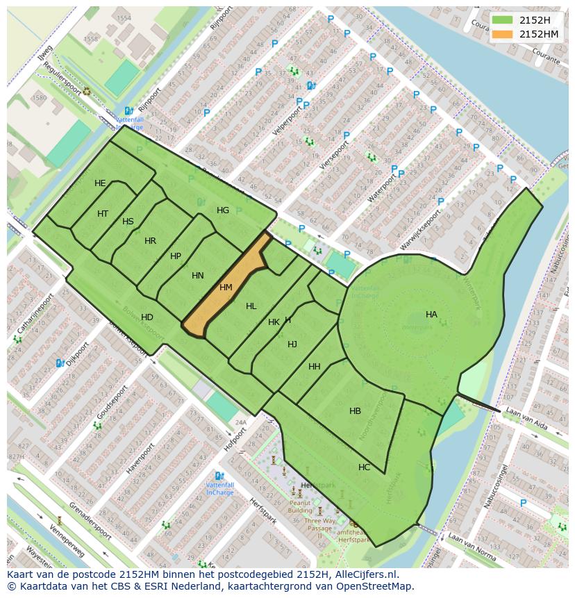 Afbeelding van het postcodegebied 2152 HM op de kaart.