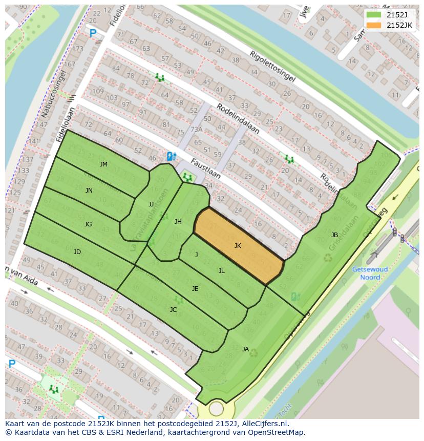 Afbeelding van het postcodegebied 2152 JK op de kaart.