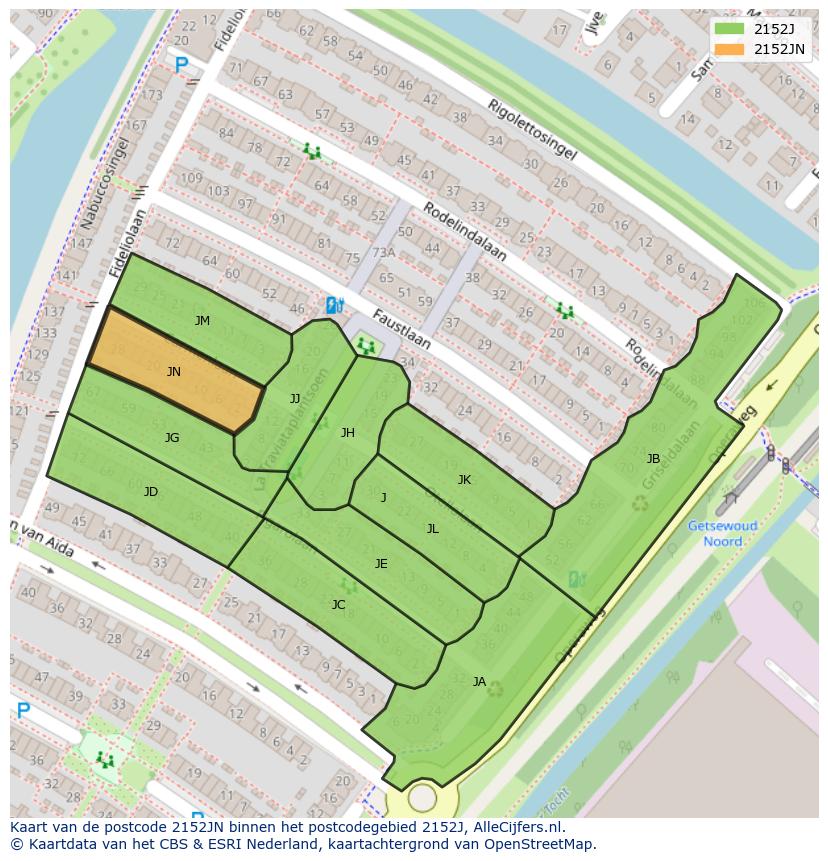 Afbeelding van het postcodegebied 2152 JN op de kaart.