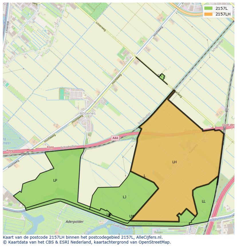 Afbeelding van het postcodegebied 2157 LH op de kaart.