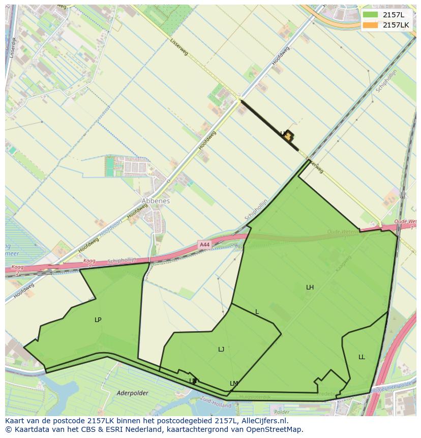 Afbeelding van het postcodegebied 2157 LK op de kaart.