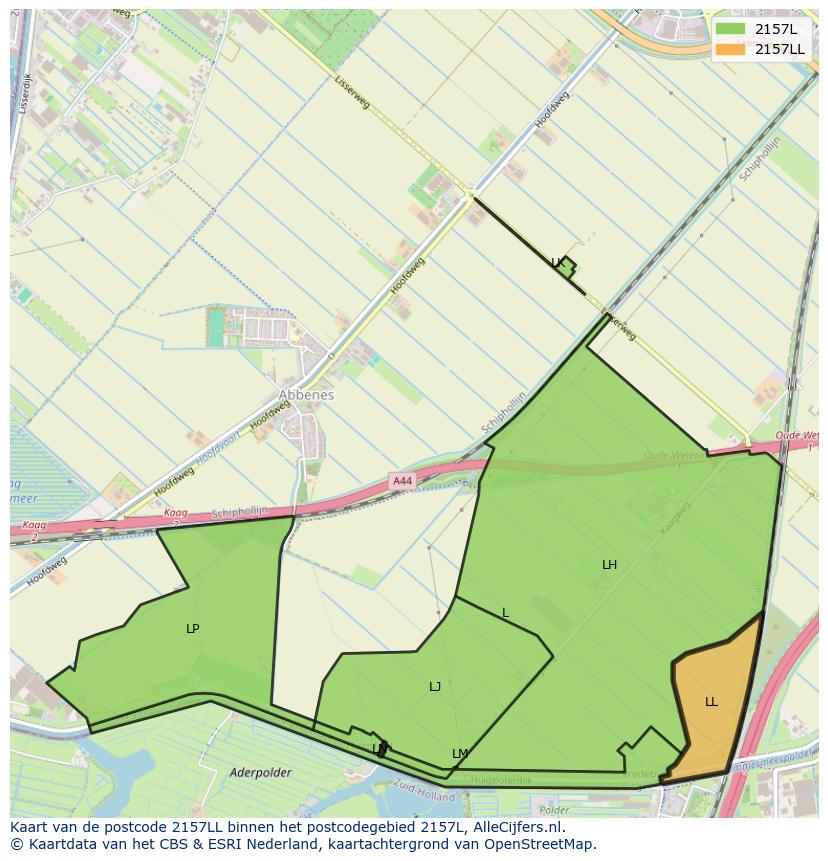 Afbeelding van het postcodegebied 2157 LL op de kaart.
