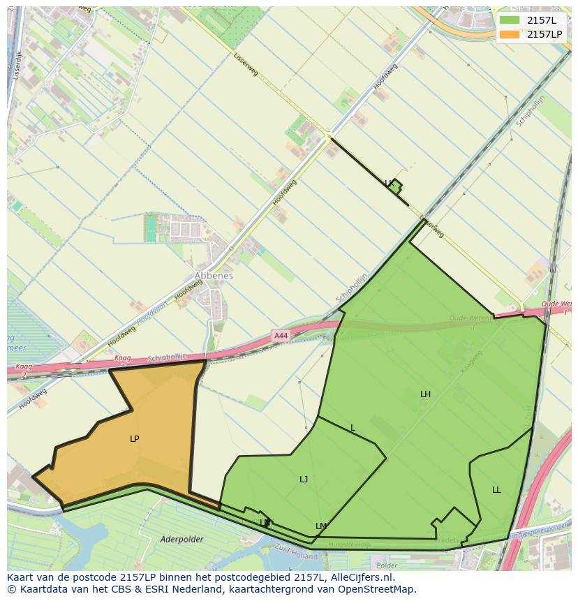 Afbeelding van het postcodegebied 2157 LP op de kaart.