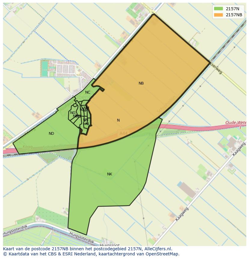 Afbeelding van het postcodegebied 2157 NB op de kaart.