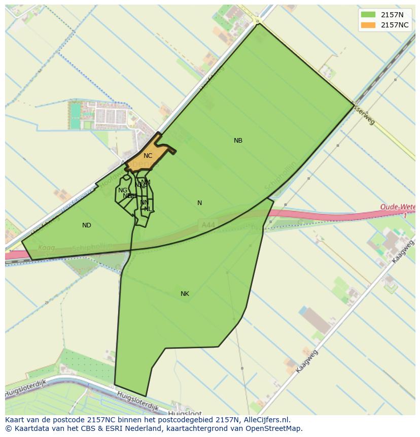 Afbeelding van het postcodegebied 2157 NC op de kaart.