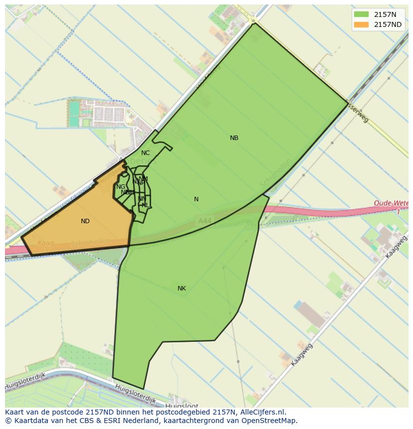Afbeelding van het postcodegebied 2157 ND op de kaart.