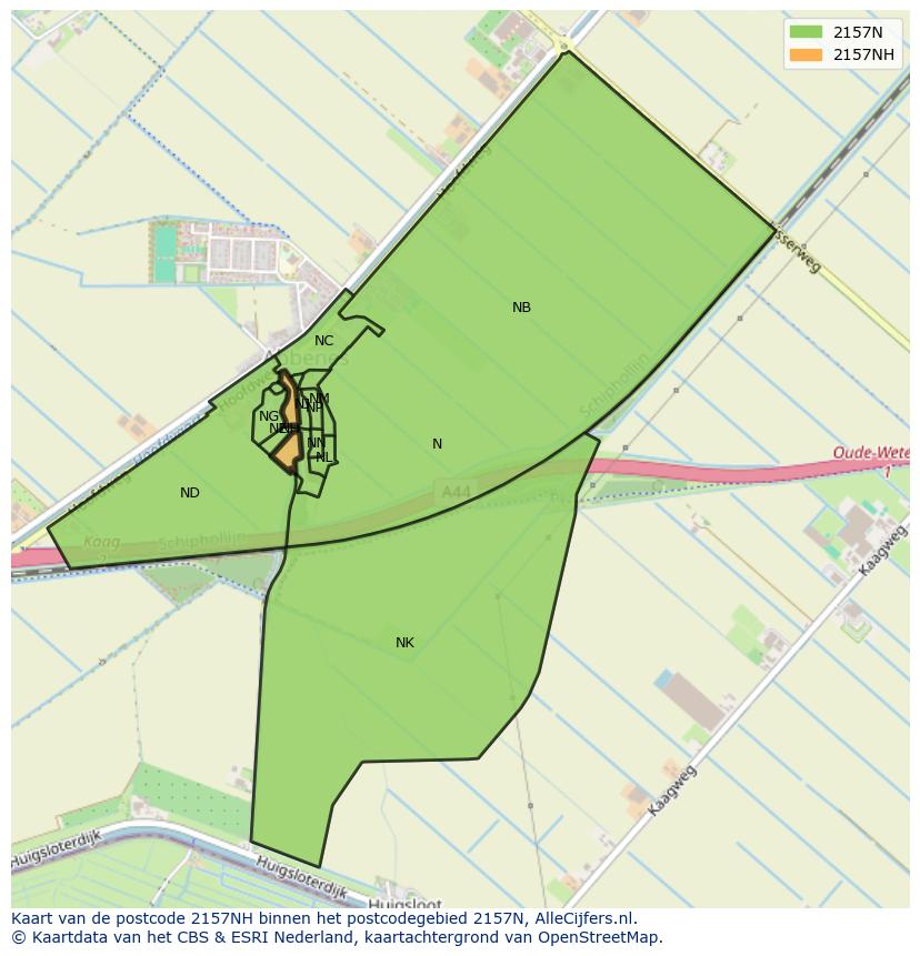 Afbeelding van het postcodegebied 2157 NH op de kaart.