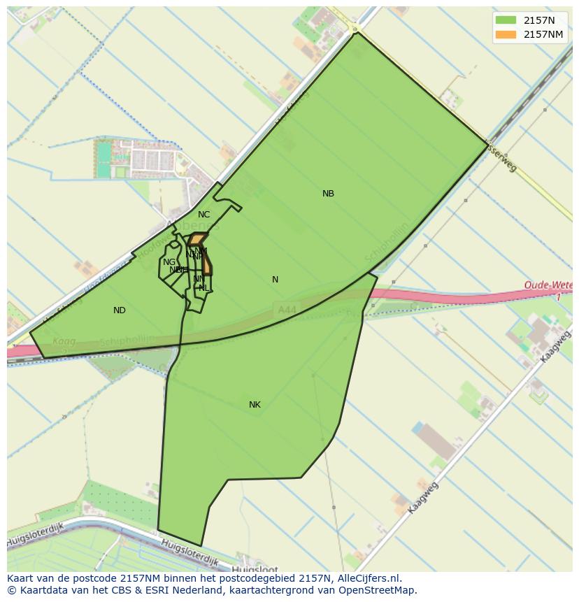 Afbeelding van het postcodegebied 2157 NM op de kaart.
