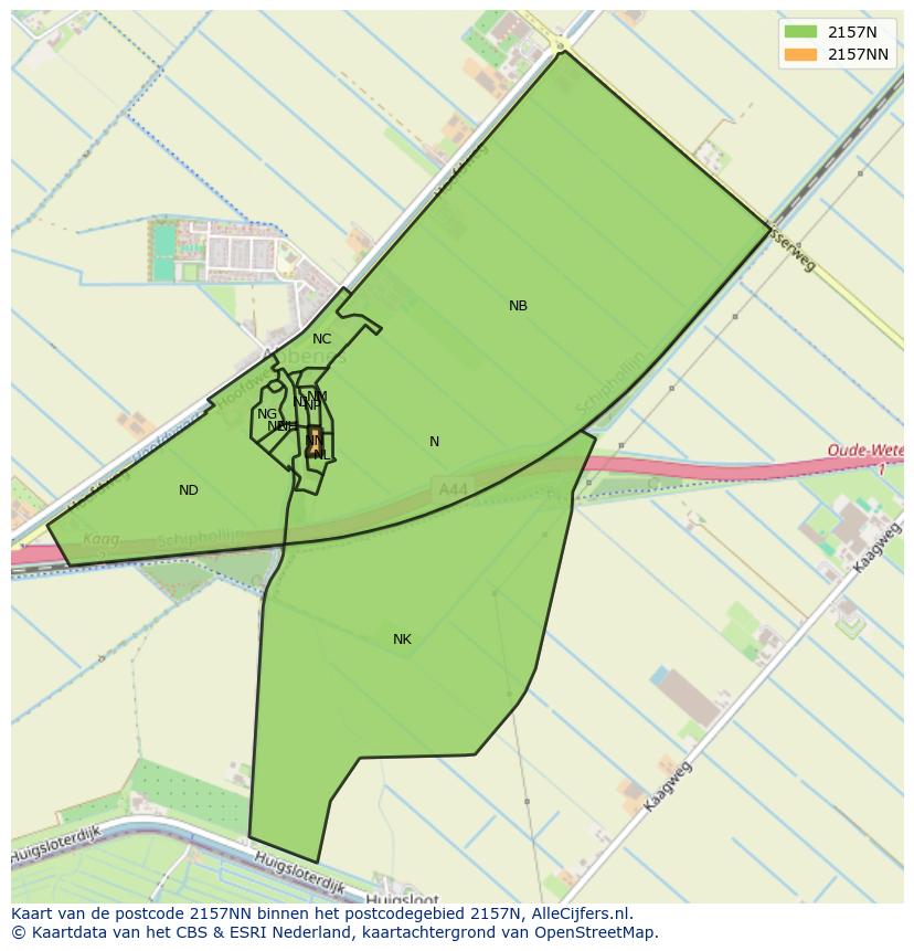 Afbeelding van het postcodegebied 2157 NN op de kaart.