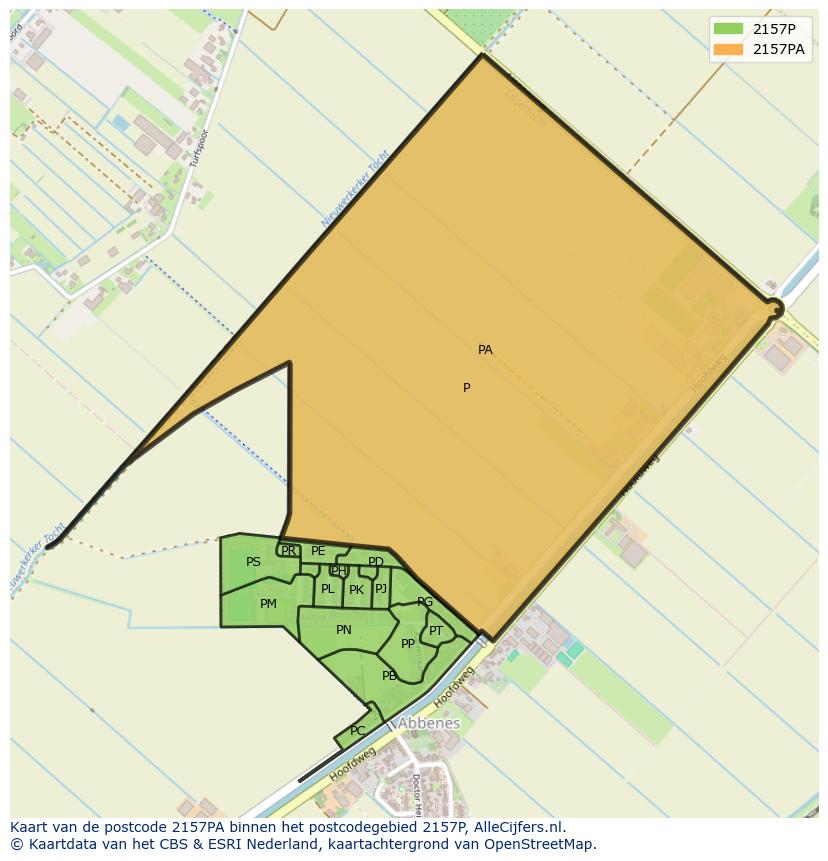 Afbeelding van het postcodegebied 2157 PA op de kaart.