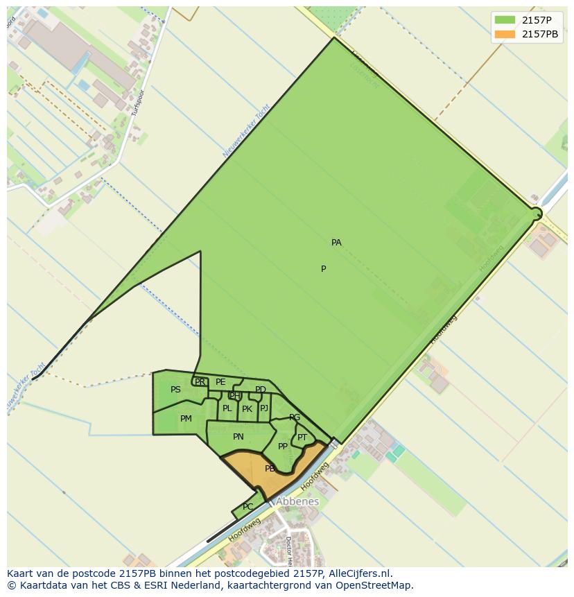Afbeelding van het postcodegebied 2157 PB op de kaart.