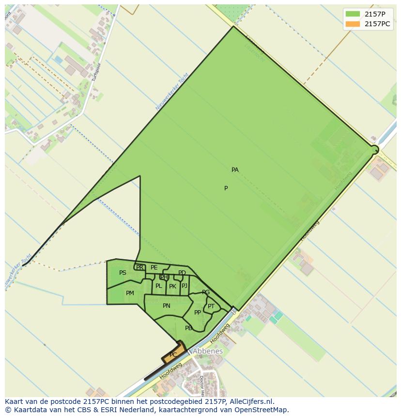 Afbeelding van het postcodegebied 2157 PC op de kaart.