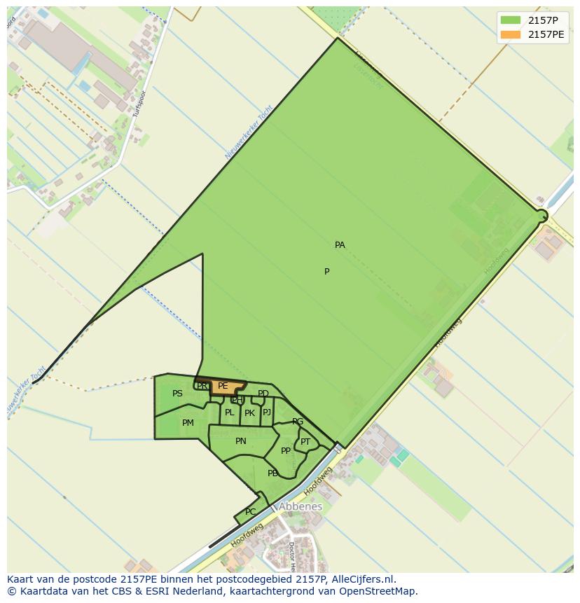 Afbeelding van het postcodegebied 2157 PE op de kaart.
