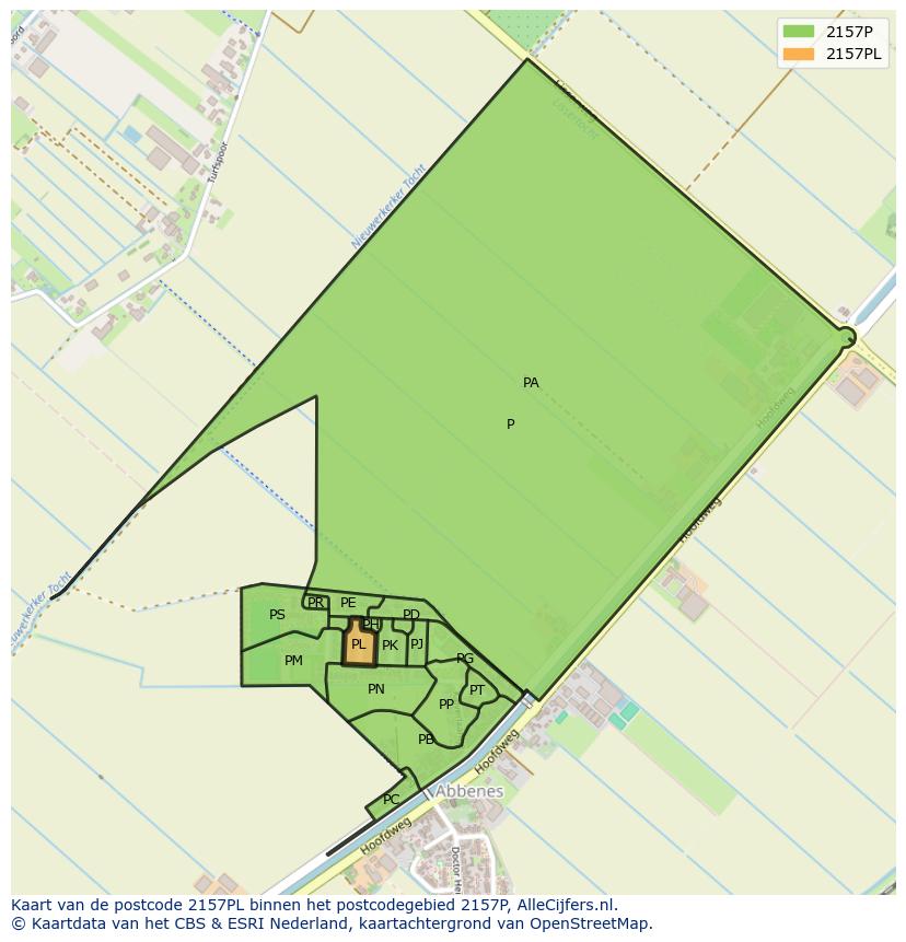 Afbeelding van het postcodegebied 2157 PL op de kaart.
