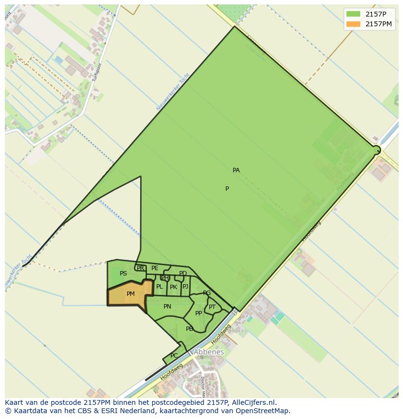 Afbeelding van het postcodegebied 2157 PM op de kaart.
