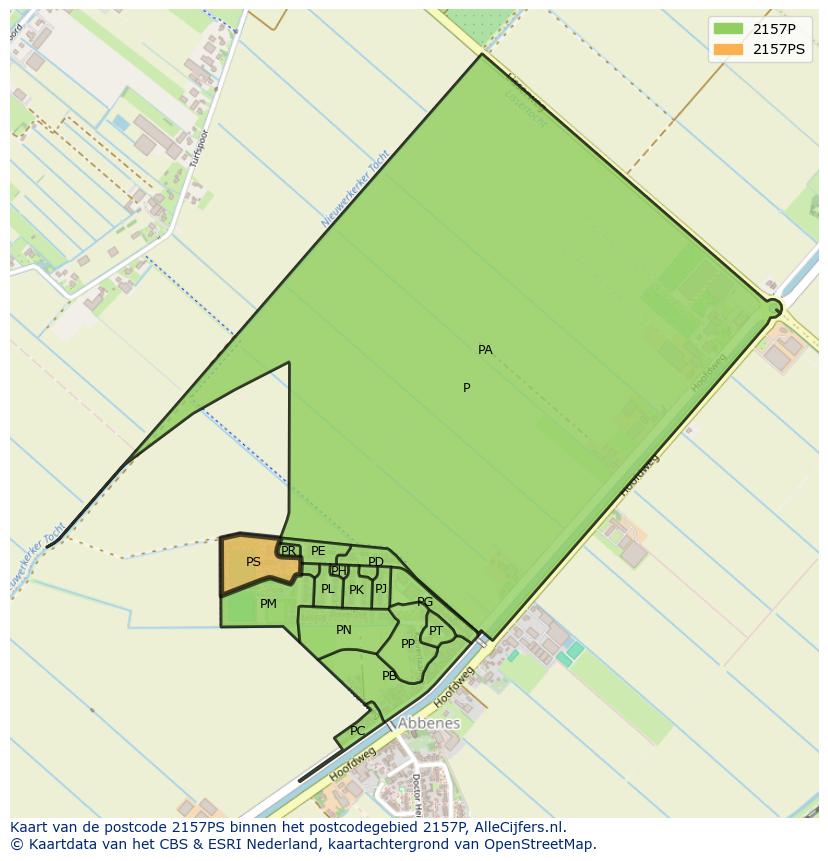 Afbeelding van het postcodegebied 2157 PS op de kaart.