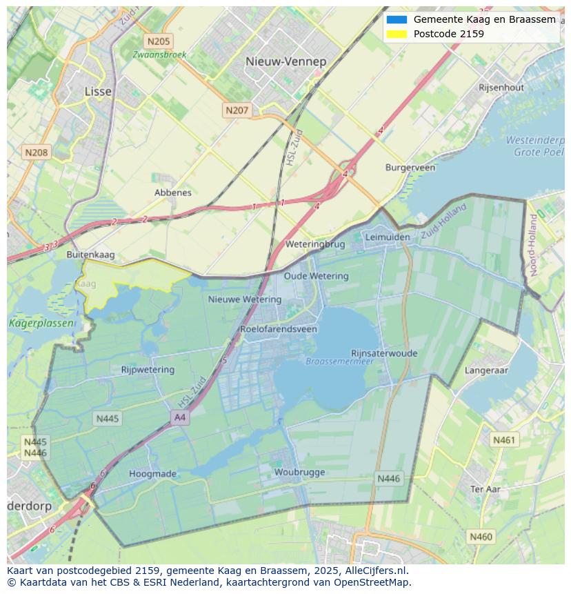 Afbeelding van het postcodegebied 2159 op de kaart.