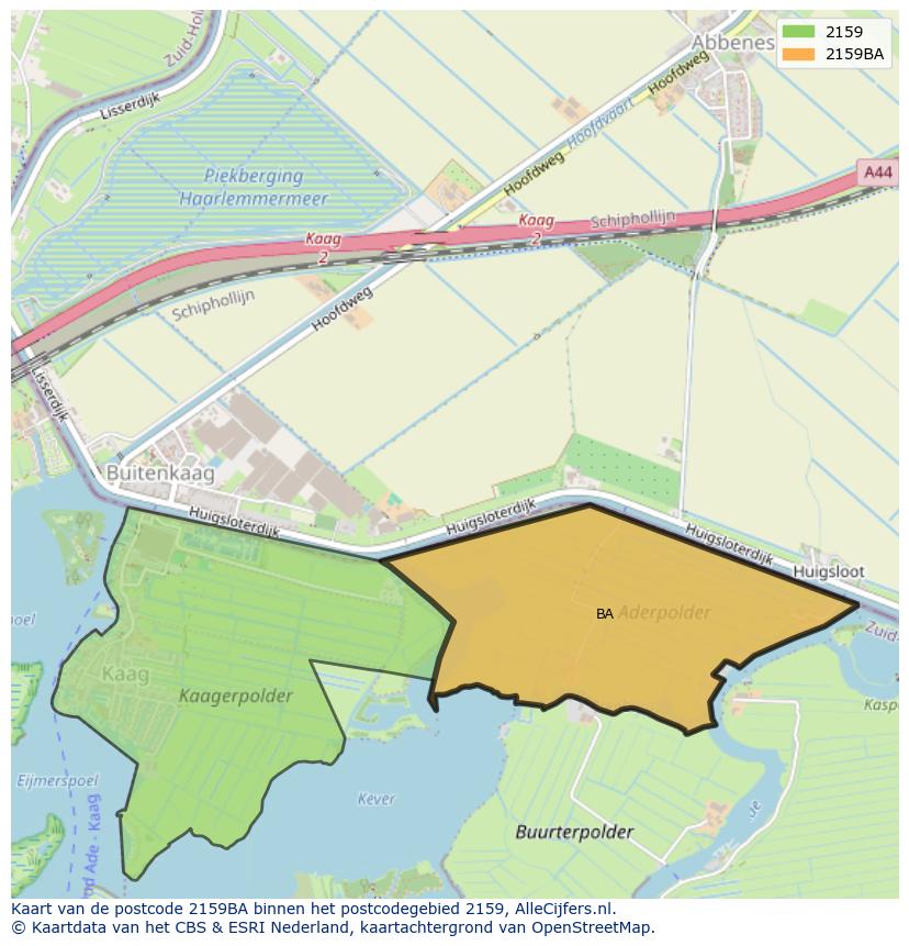 Afbeelding van het postcodegebied 2159 BA op de kaart.